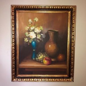 1920-1940 Signed StIll Life Oil Painting With Original Gold Frame and Backing